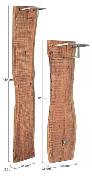Set 2 Appendiabiti da Parete in Legno Ganci in Acciaio
