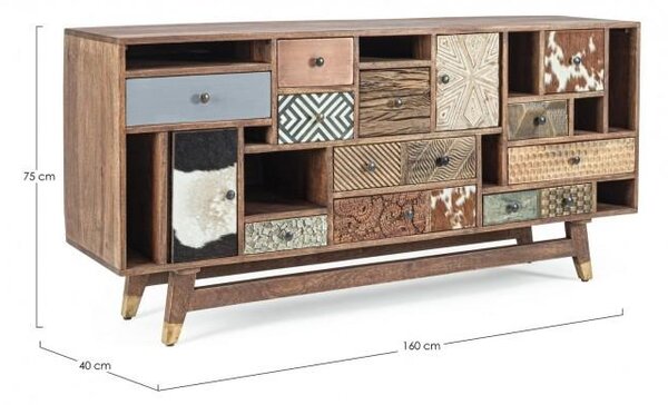 Credenza 2 Ante 11 Cassetti 160x40x75 cm in Legno Multicolore