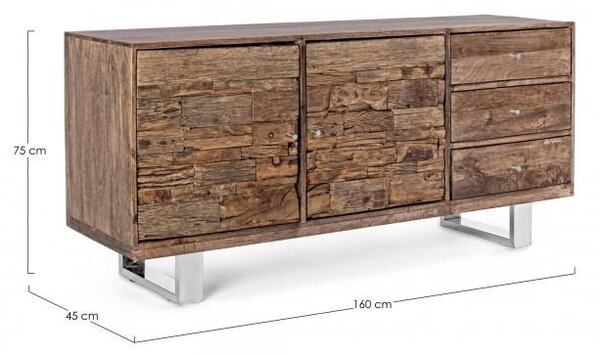Credenza 2 Ante 3 Cassetti 160x45x75 cm in Legno Marrone