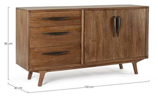Credenza 2 Ante 3 Cassetti 152x40x85 cm in Legno Marrone