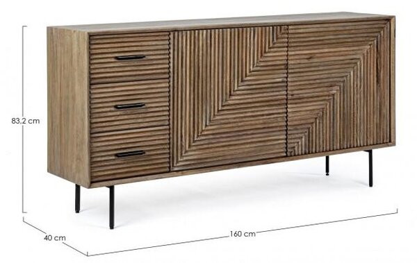 Credenza 2 Ante 3 Cassetti 160x40x83,2 cm in Legno Marrone