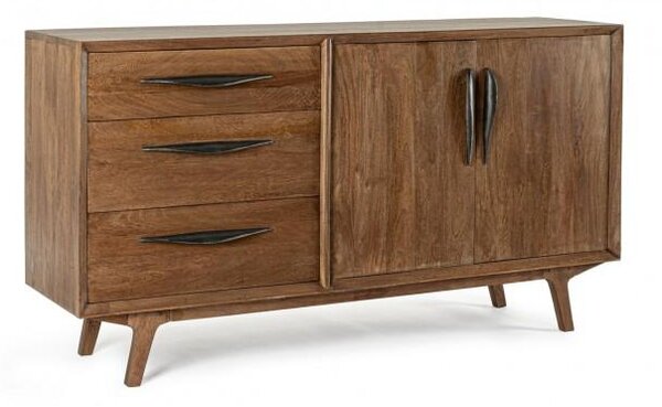 Credenza 2 Ante 3 Cassetti 152x40x85 cm in Legno Marrone