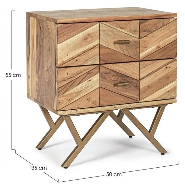 Comodino 2 Cassetti 50x35x55 cm in Legno