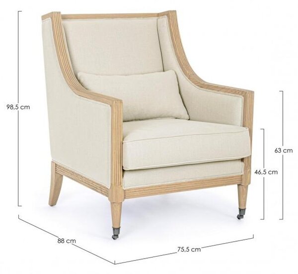 Poltrona Imbottita 75,5x88x98,5 cm in Tessuto Lino