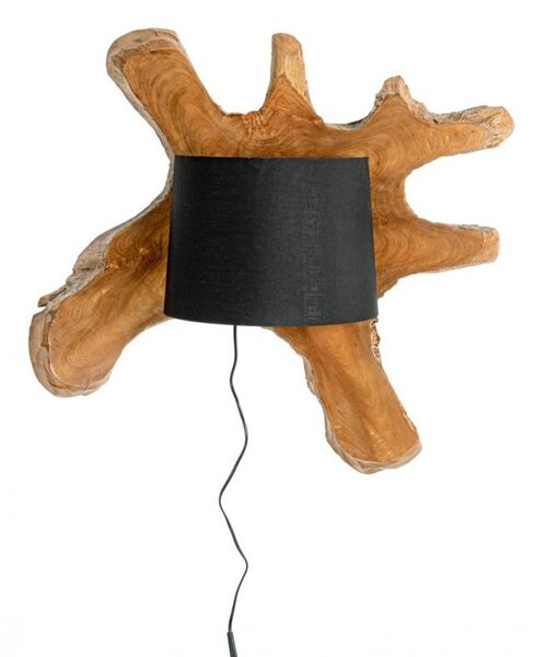 Applique Lampada da Parete Ø70x22 cm E27 in Legno Pralume in Cotone Nero