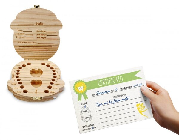 Cofanetto in legno porta dentini da latte per maschietto