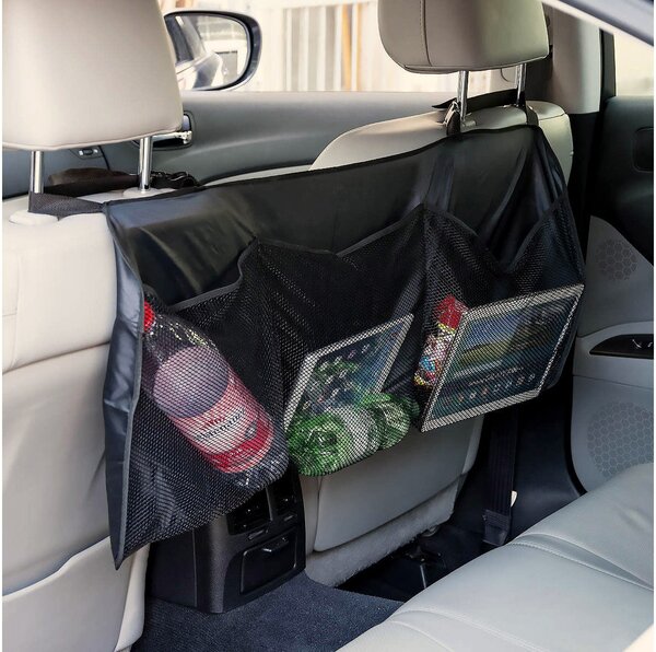 Organizer Sedile Posteriore Auto 3 Tasche in Tessuto Nero