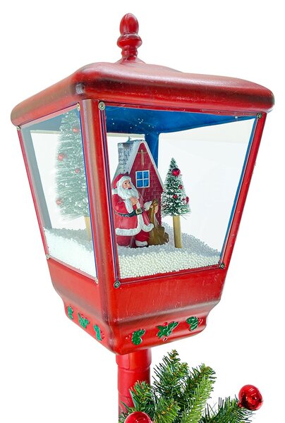 Lampione Rosso Natale H195 cm Decorazione con Suoni Mini Lucciole e ghirlanda