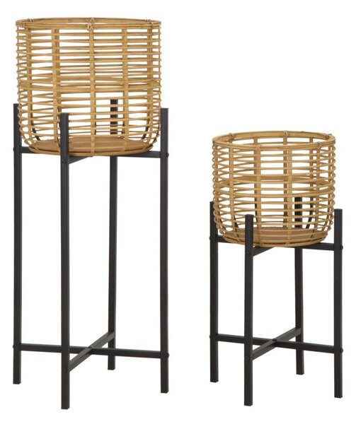 Set 2 Portavasi Ø38x90-33x60 cm in Metallo e Rattan