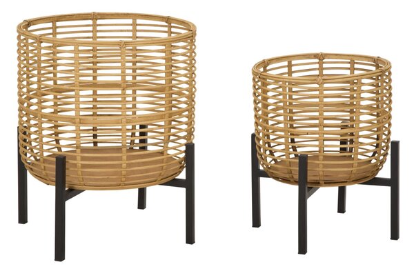 Set 2 Portavasi Ø41x47-33x39 cm in Metallo e Rattan
