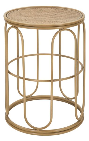 Tavolino Basso Ø40x55 cm in Metallo Piano in Rattan