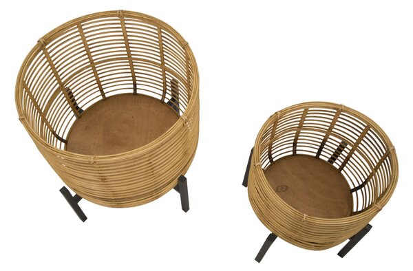Set 2 Portavasi Ø41x47-33x39 cm in Metallo e Rattan