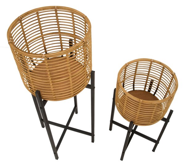 Set 2 Portavasi Ø38x90-33x60 cm in Metallo e Rattan