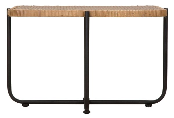 Tavolino Basso 75x55x46,5 cm in Metallo con Piano in Rattan