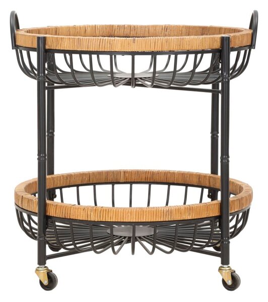 Carrello 2 Ripiani 57x55,5x62,5 cm con Ruote in Metallo e Rattan