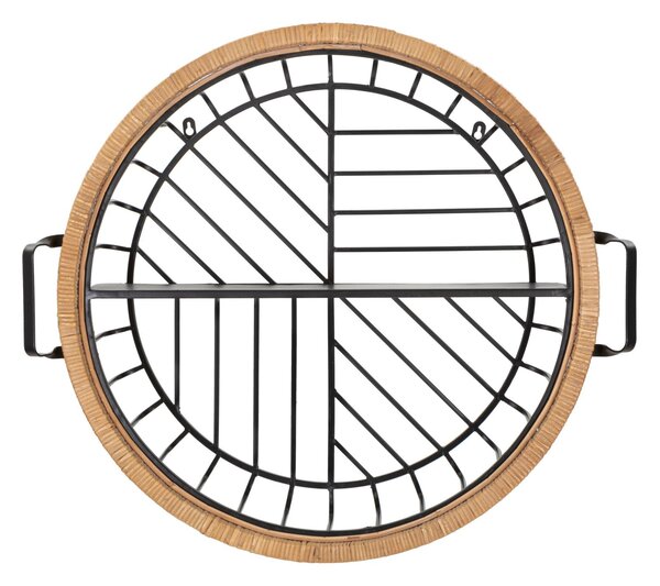 Mensola Rotonda da Parete 72,5x18x65 cm in Metallo e Rattan