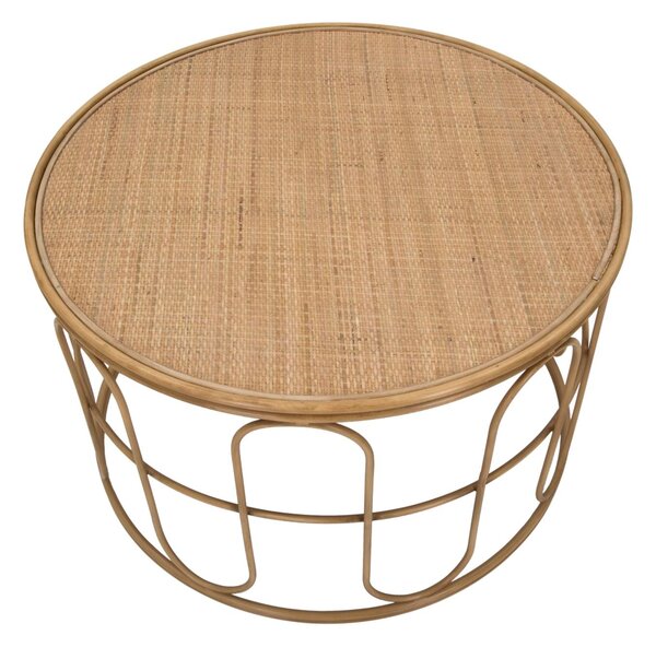 Tavolino Basso Ø80x50 cm in Metallo Piano in Rattan
