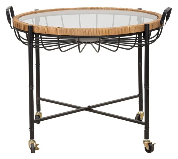 Tavolino Basso 70,5x65x57 cm con Ruote in Metallo Piano in Vetro