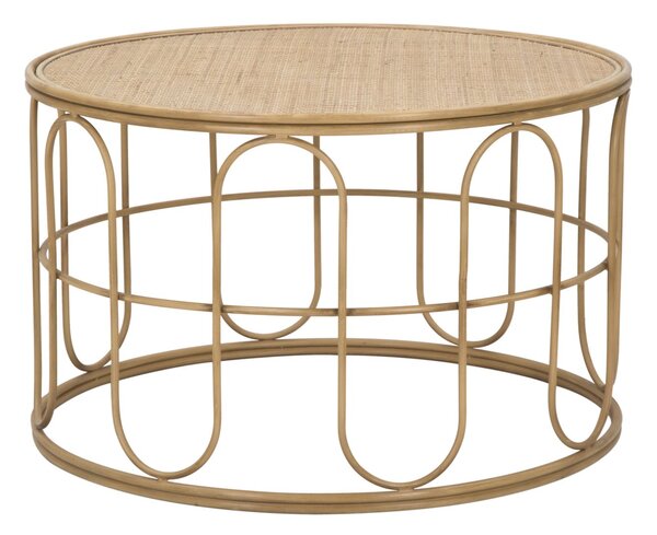 Tavolino Basso Ø80x50 cm in Metallo Piano in Rattan