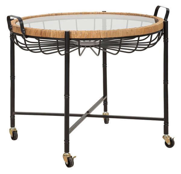 Tavolino Basso 70,5x65x57 cm con Ruote in Metallo Piano in Vetro