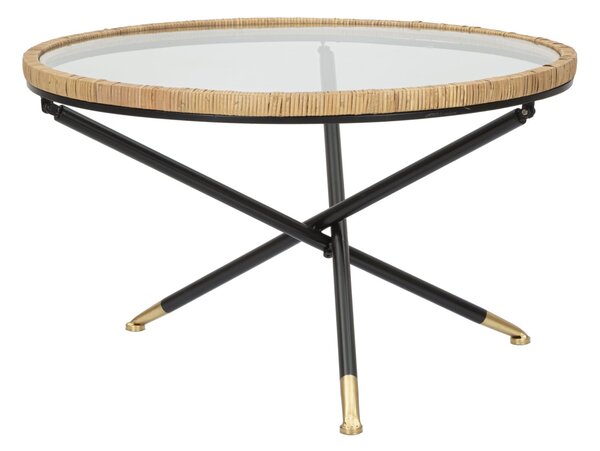 Tavolino Basso Ø80x46,5 cm in Metallo con Piano in Vetro