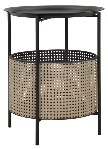 Tavolino Basso Ø40x50 cm con Contenitore in Metallo Nero