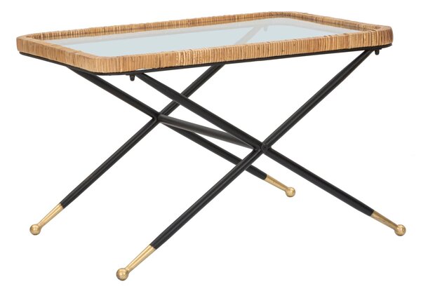 Tavolino Basso 70x50x45 cm in Metallo con Piano in Vetro