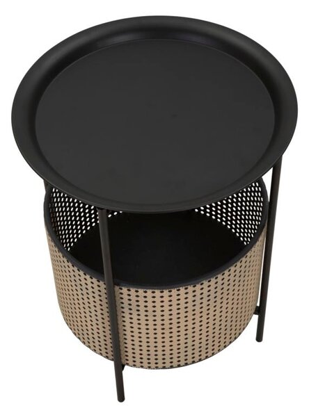 Tavolino Basso Ø40x50 cm con Contenitore in Metallo Nero