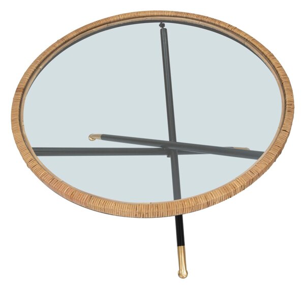 Tavolino Basso Ø80x46,5 cm in Metallo con Piano in Vetro