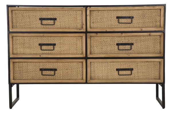 Comò 6 Cassetti 120x40x80 cm in Metallo e Legno