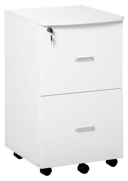 Cassettiera 2 Cassetti da Ufficio 43x45x72 cm con Ruote in MDF e Truciolato Bianco