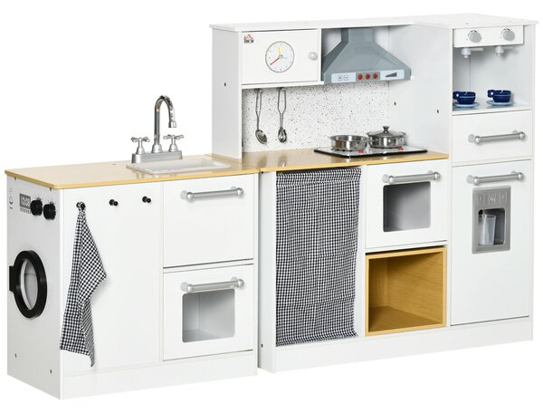Cucina Giocattolo per Bambini con Utensili Luci ed Effetti Sonori in MDF e PP Bianca
