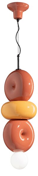 Sospensione Vintage Decò Bumbum 3 Elementi Ceramica Gialla E Arancio 1 Luce E27
