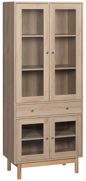 Credenza 1 Cassetto 4 Ante in Vetro 76x40x183 cm in Legno Naturale