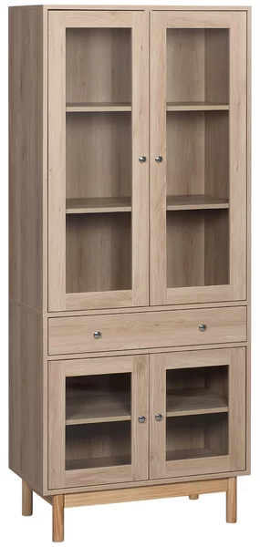 Credenza 1 Cassetto 4 Ante in Vetro 76x40x183 cm in Legno Naturale