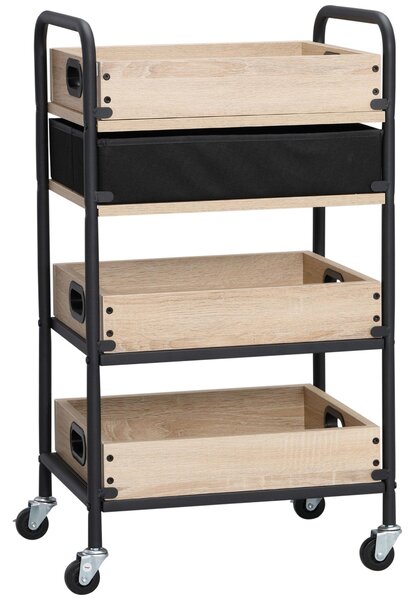 Carrello da Cucina 4 Livelli 45x35x79,5 cm con Cassetto e Vassoi Portavivande in Legno e Acciaio