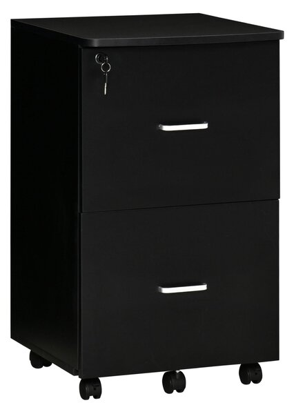 Cassettiera 2 Cassetti da Ufficio 43x45x72 cm con Ruote in MDF e Truciolato Nero