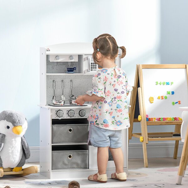 Cucina Giocattolo per Bambini 60,1x31,7x92,9 cm con Luci e Utensili in MDF e PP Bianca