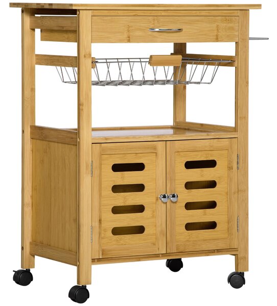 Carrello da Cucina con Cassetto 66x36x79 cm Armadietto e Cestino in Legno