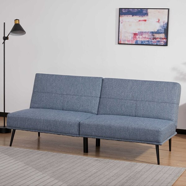 Divano Letto Singolo 180x80x81 cm in Tessuto Effetto Lino Azzurro e Nero