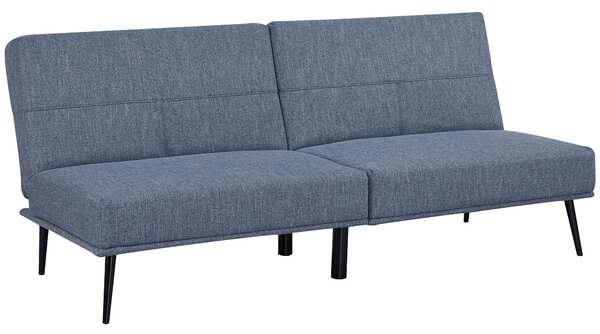 Divano Letto Singolo 180x80x81 cm in Tessuto Effetto Lino Azzurro e Nero