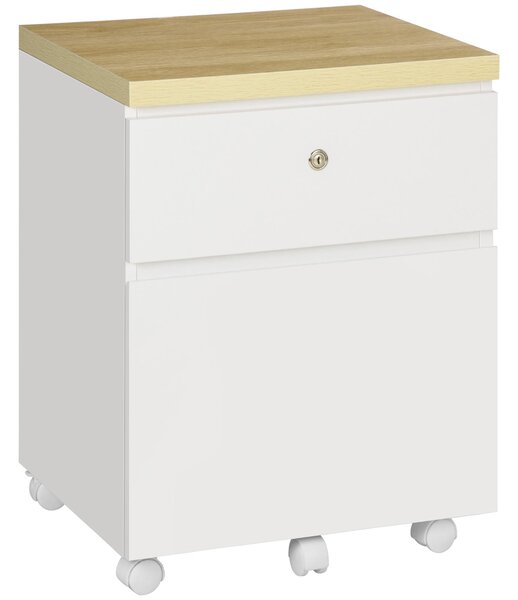 Cassettiera 2 Cassetti per Ufficio 47x39,5x62 cm con Ruote Bianca