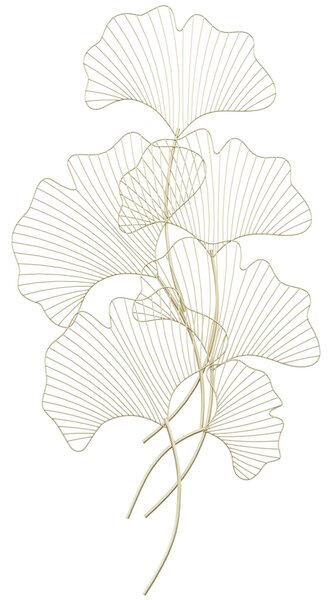Decorazione Murale 3D 51x94,5 cm in Metallo Foglia di Ginkgo Oro