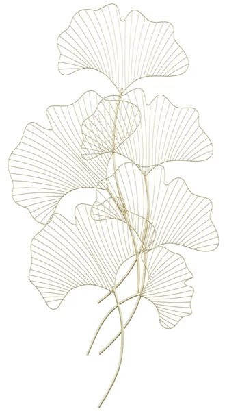 Decorazione Murale 3D 51x94,5 cm in Metallo Foglia di Ginkgo Oro