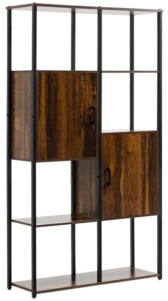 Libreria 4 Ripiani 2 Ante 90x30x159,5 cm in Metallo e Truciolato Nero e Marrone