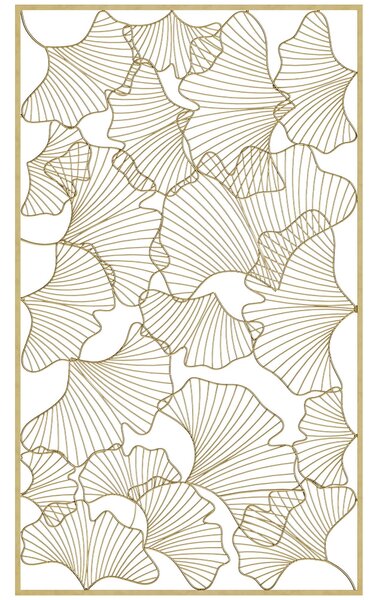 Decorazione Murale 3D Rettangolare 50x85 cm in Metallo Foglie di Ginkgo Oro