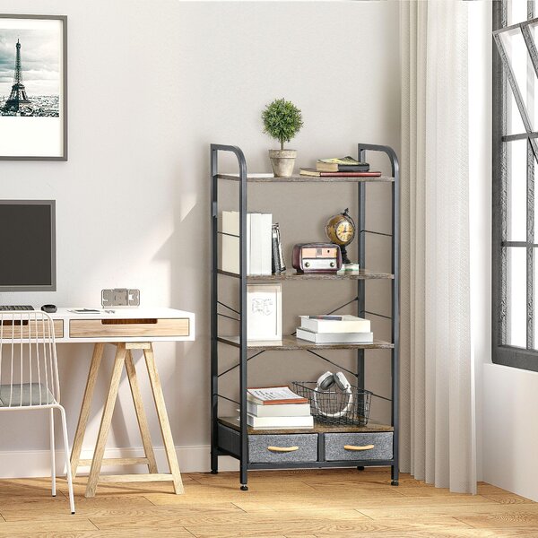 Libreria 4 Scaffali 2 Cassetti 64x27,5x121 cm in Acciaio e Truciolato