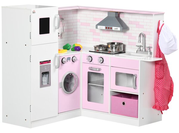 Cucina Giocattolo per Bambini 84x93,5x85 cm con Luci e Utensili in MDF e PP Bianca e Rosa