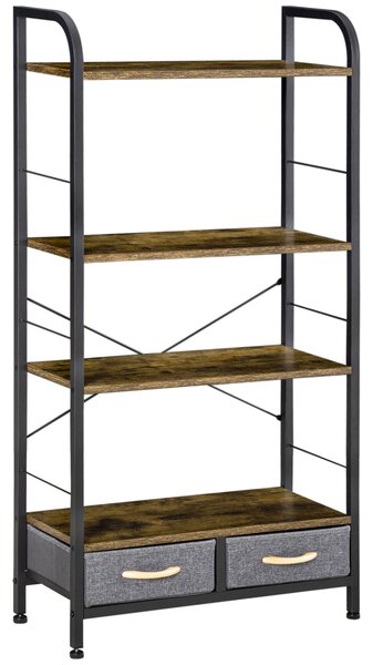 Libreria 4 Scaffali 2 Cassetti 64x27,5x121 cm in Acciaio e Truciolato