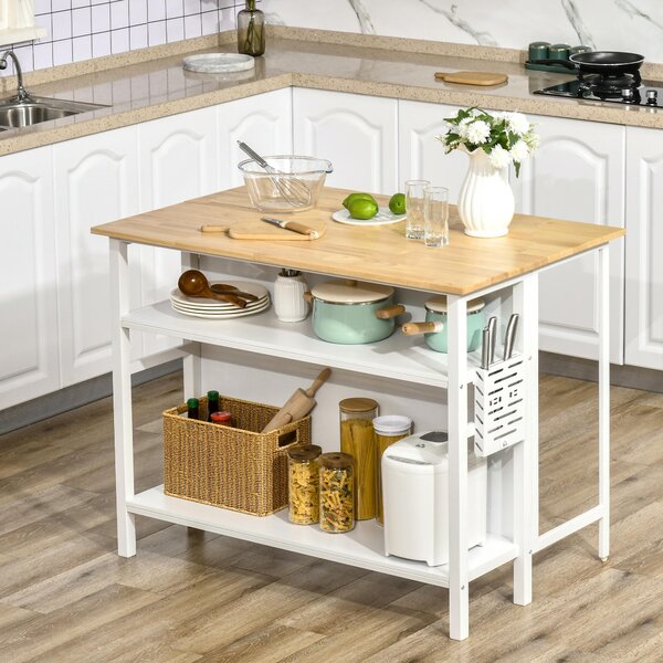 Isola Cucina Pieghevole 120x76x91,5 cm in Legno e Acciaio Bianco